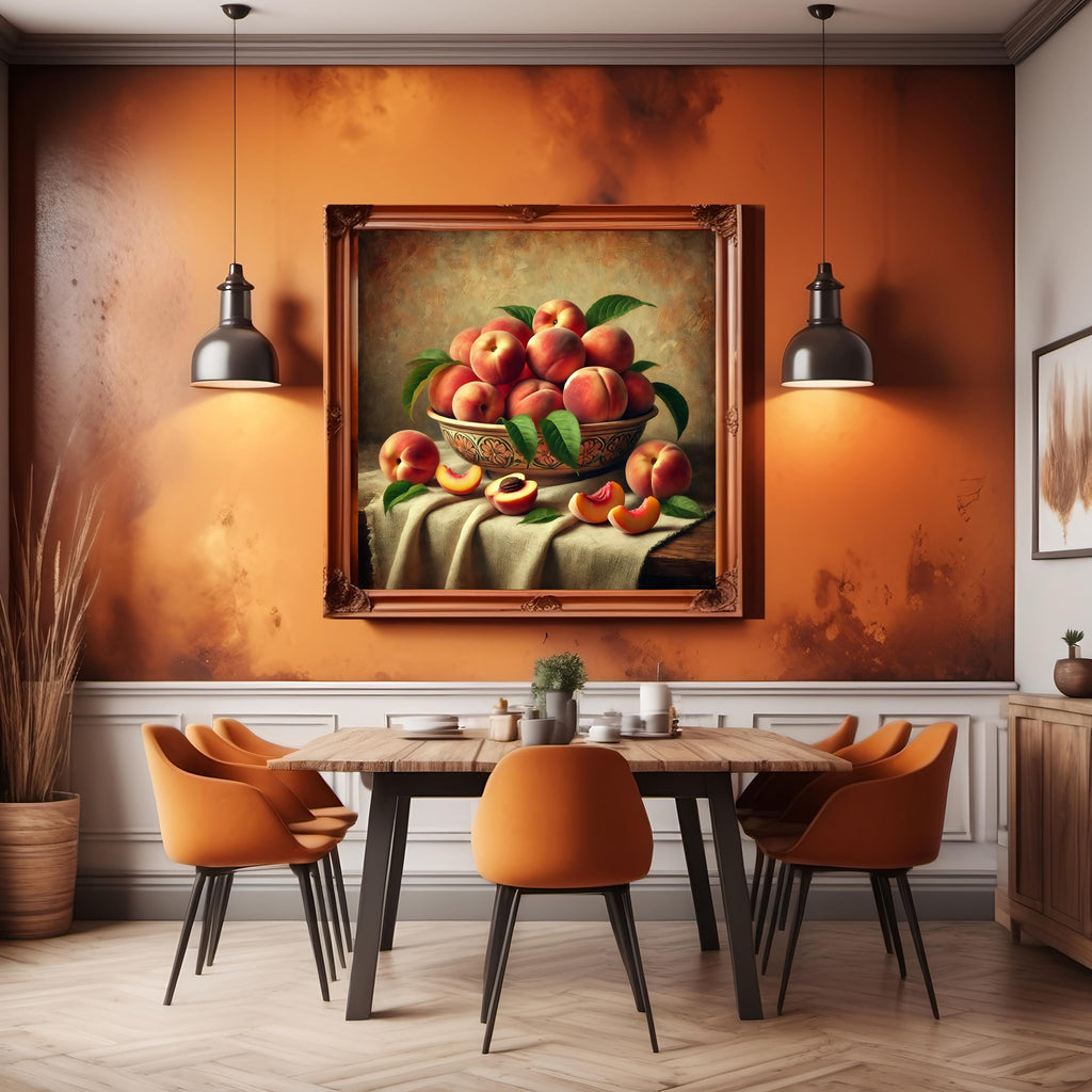 Vintage Peach Still Life Print: Rustic Fruit Bowl Art (Digital Download)