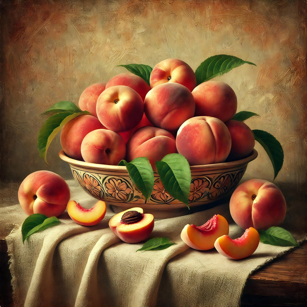 Vintage Peach Still Life Print: Rustic Fruit Bowl Art (Digital Download)