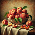 Vintage Peach Still Life Print: Rustic Fruit Bowl Art (Digital Download)