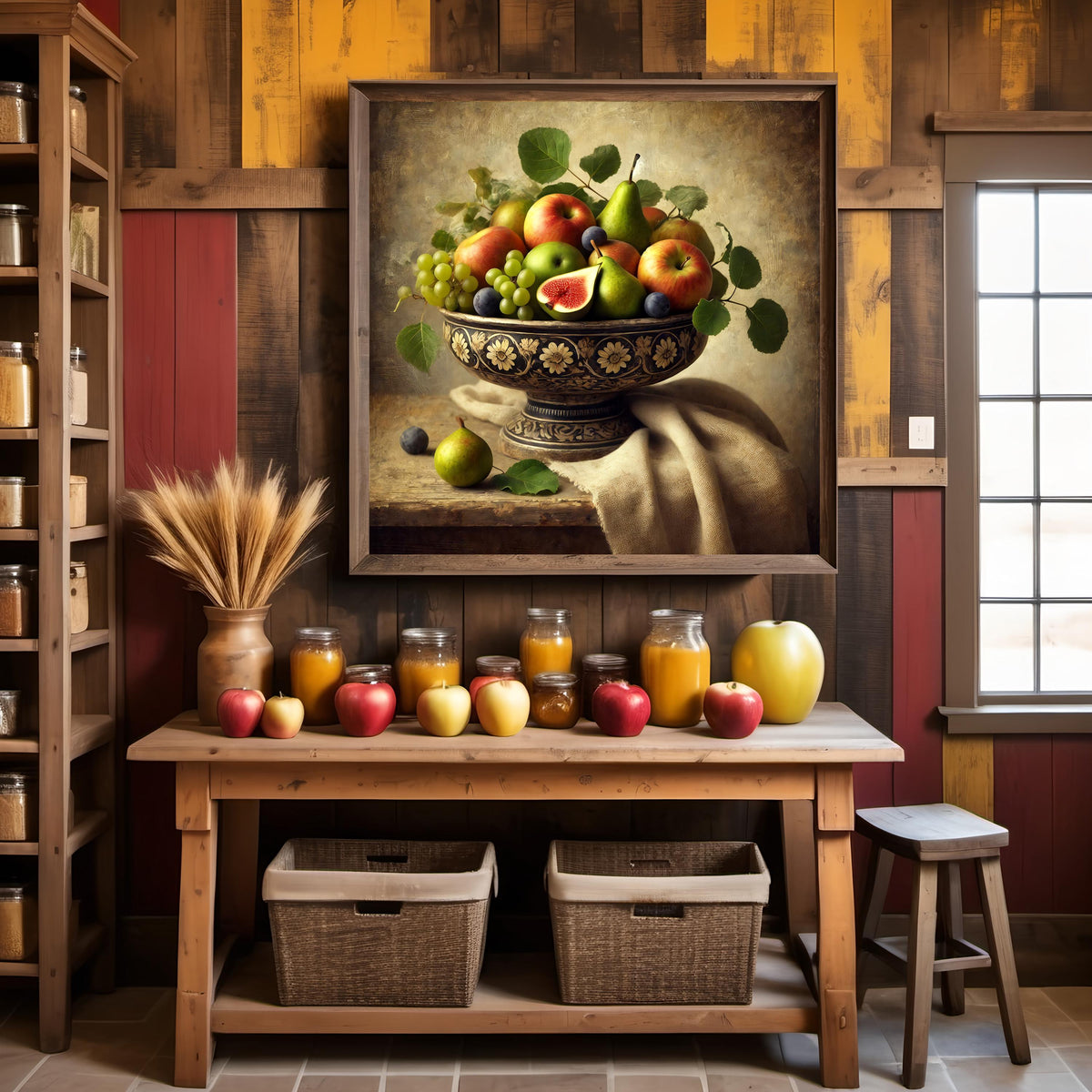 Vintage Fruit Bowl Still Life Print: Rustic Kitchen Wall Art (Digital Art Download)