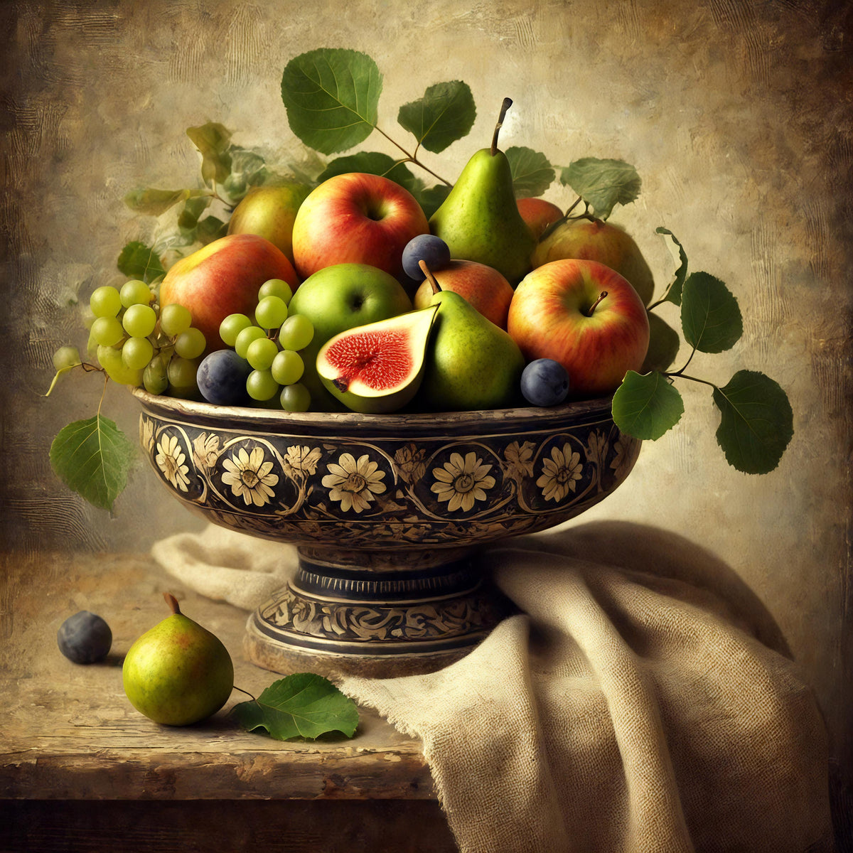 Vintage Fruit Bowl Still Life Print: Rustic Kitchen Wall Art (Digital Art Download)