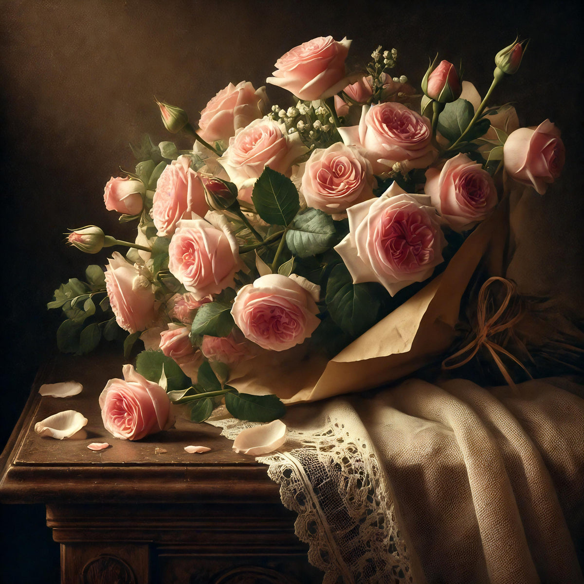 Pink Rose Bouquet Still Life Print: Vintage Floral Wall Art (Digital Download)
