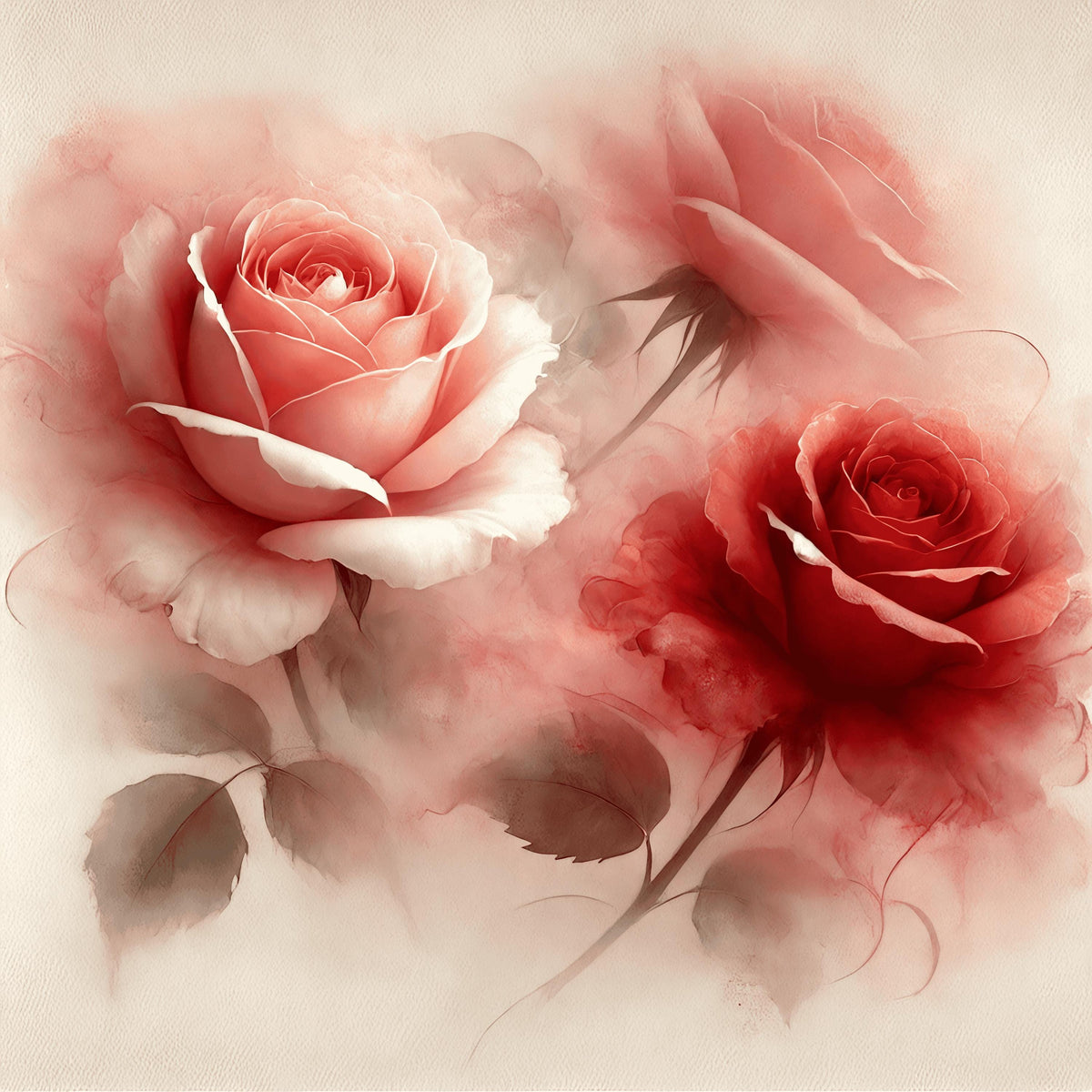 Watercolor Roses Print: Romantic Blush & Red Floral Wall Art (Digital Download)