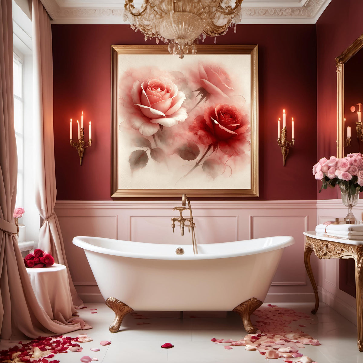 Watercolor Roses Print: Romantic Blush & Red Floral Wall Art (Digital Download)