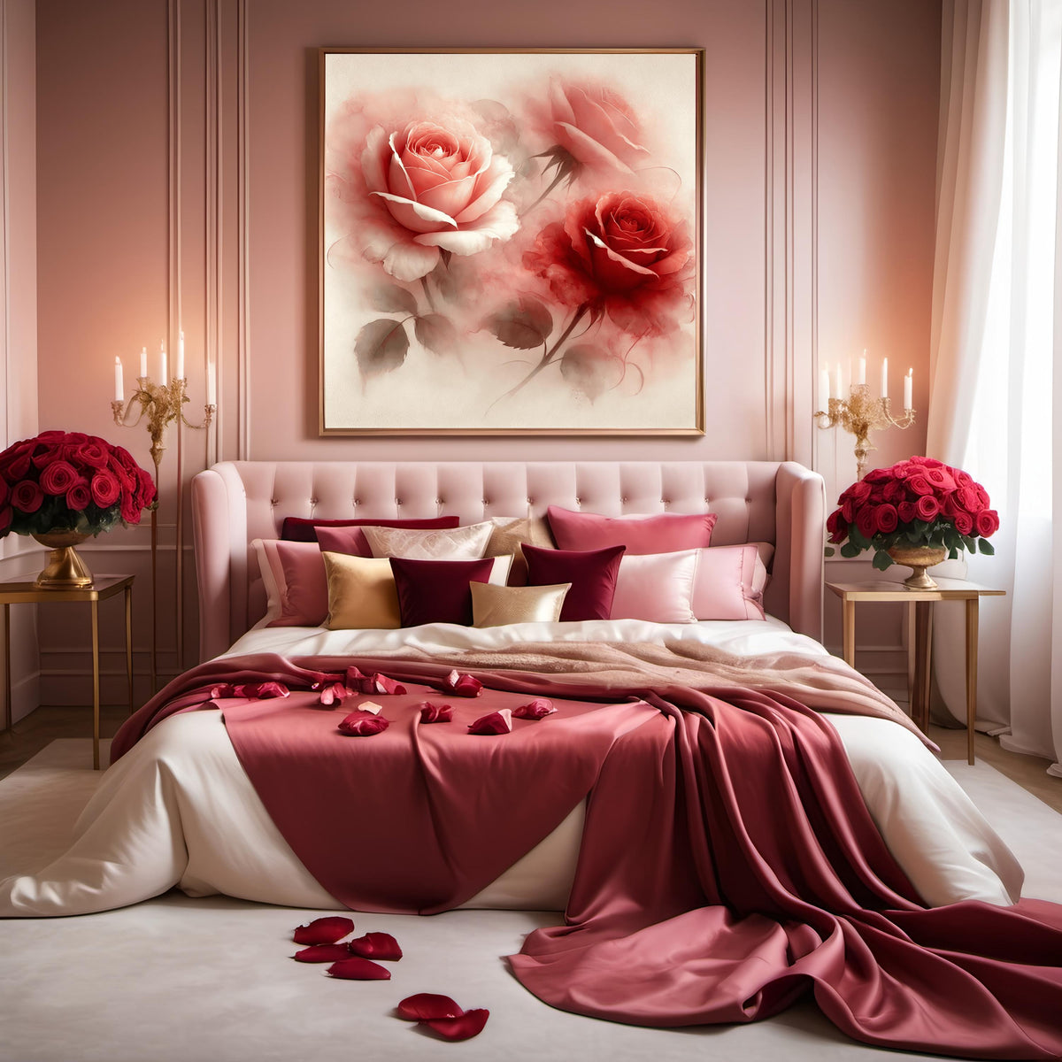 Watercolor Roses Print: Romantic Blush & Red Floral Wall Art (Digital Download)