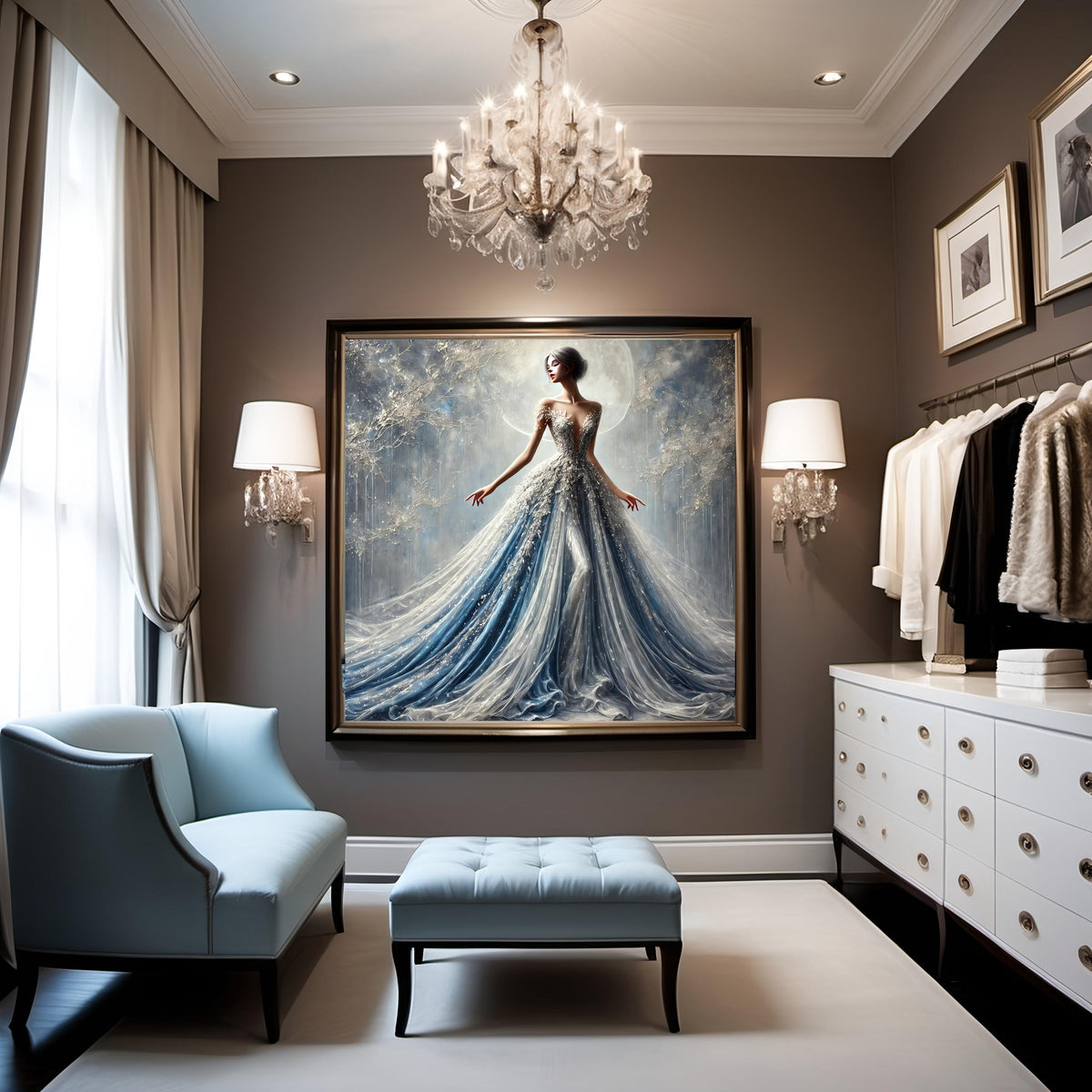 Moonlit Ice Couture Gown Digital Print: Ethereal Fashion Wall Art (Digital Download)