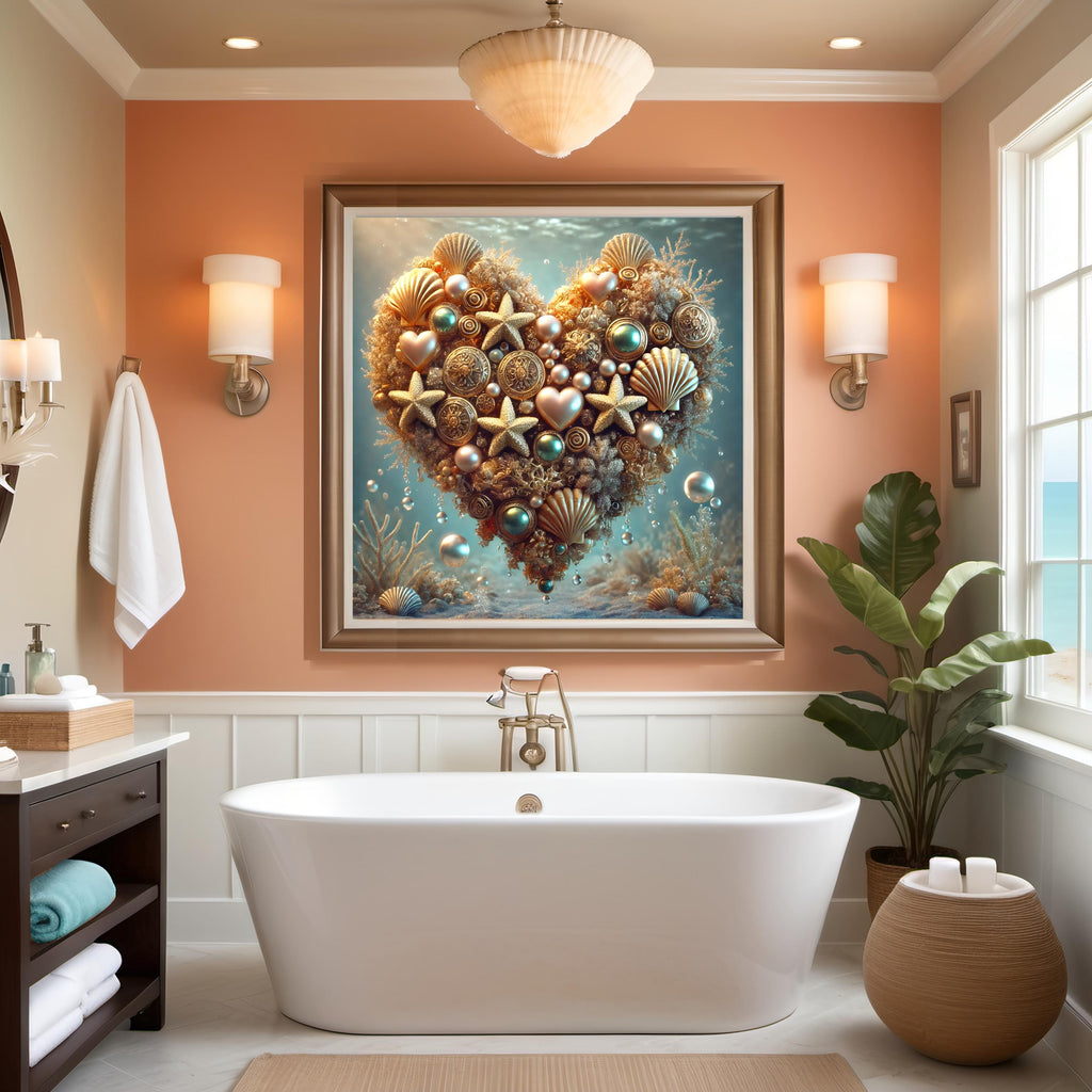 Oceanic Heart Seashell Art Print: Coastal Valentine Gift (Digital Download)