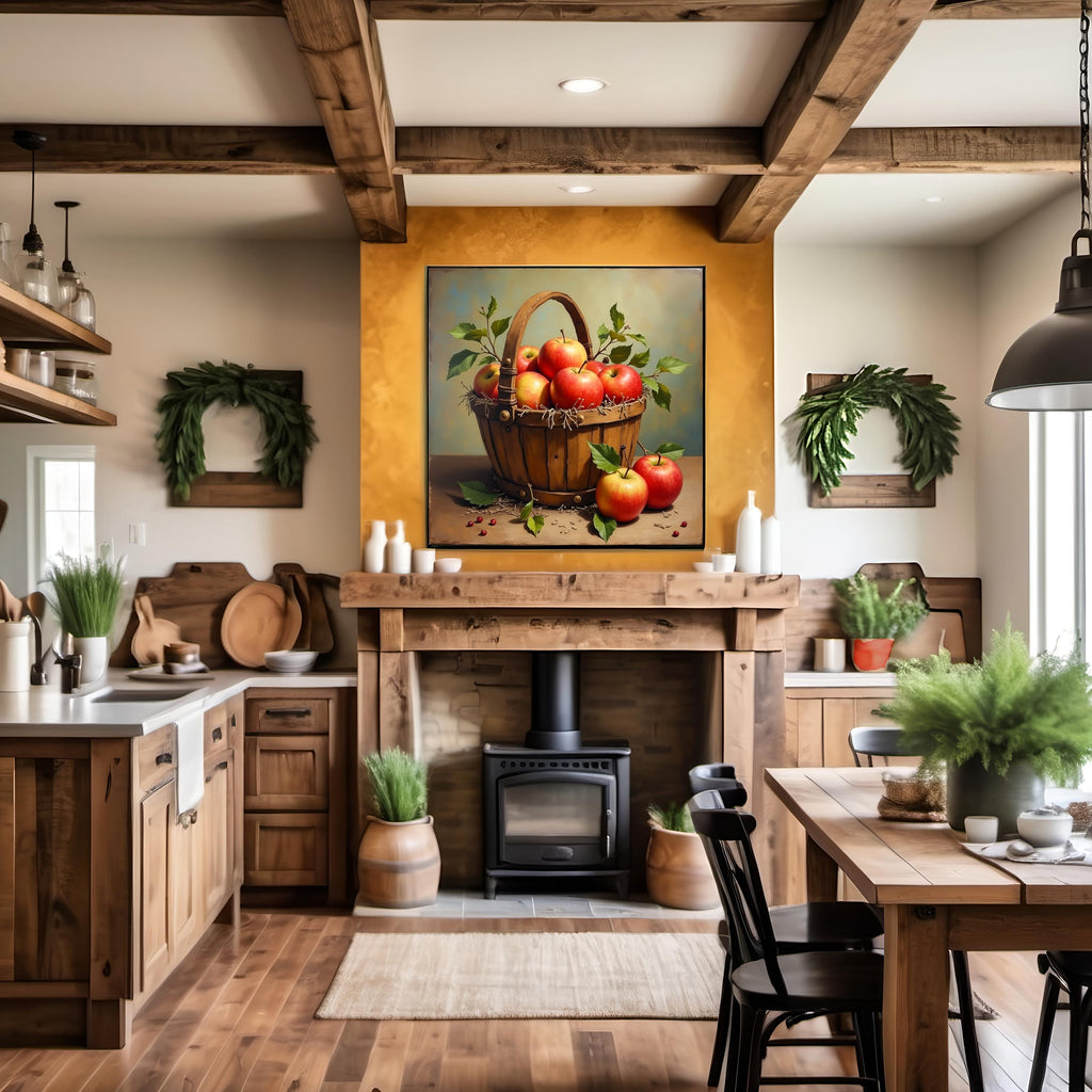 Rustic Apple Basket Print: Vintage Farmhouse Kitchen Wall Art (Digital Download)