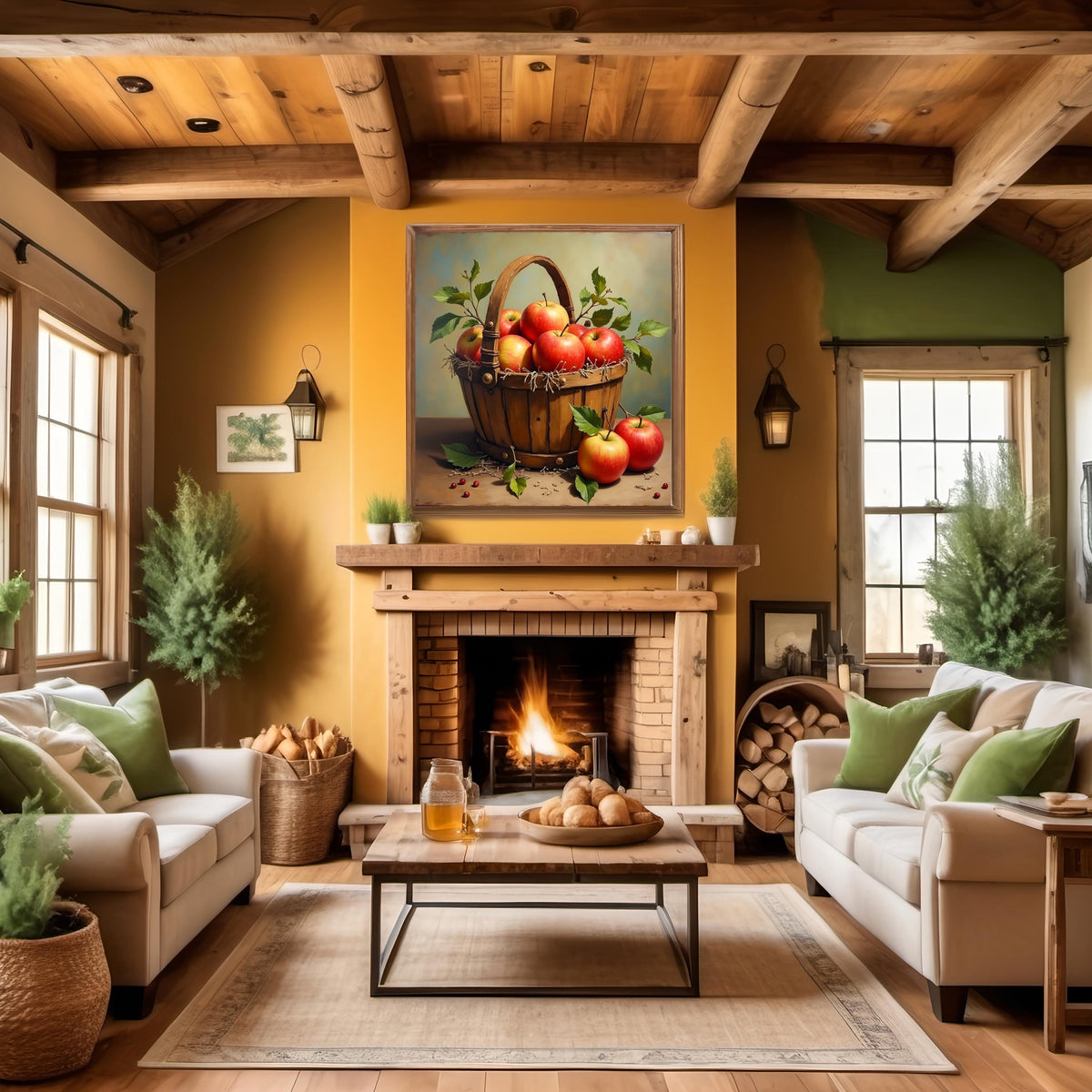 Rustic Apple Basket Print: Vintage Farmhouse Kitchen Wall Art (Digital Download)