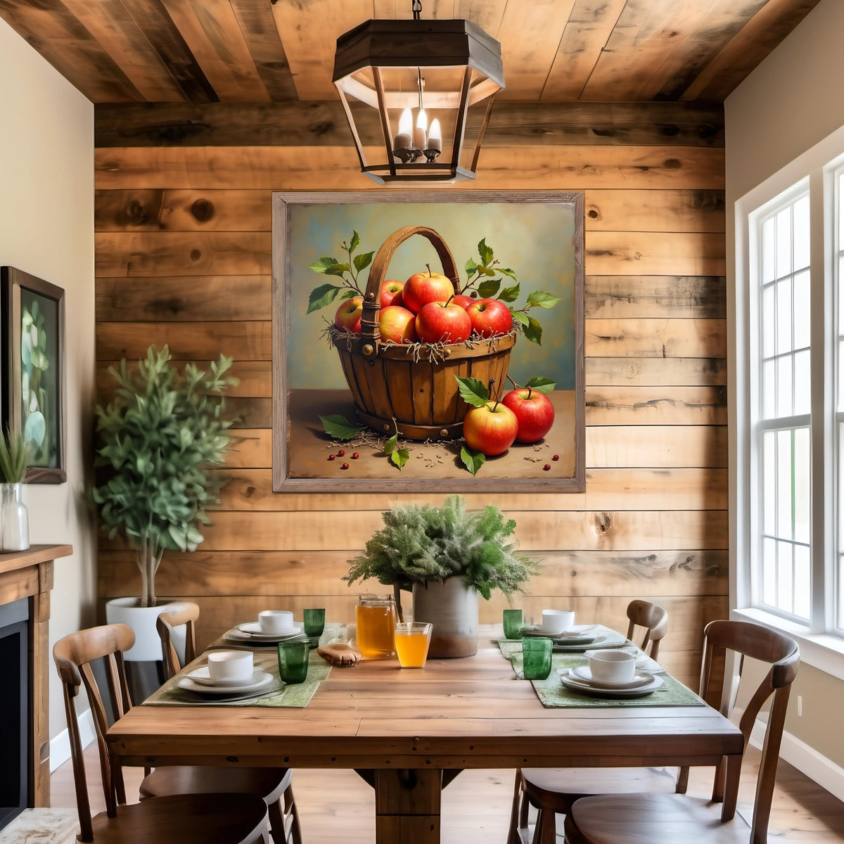 Rustic Apple Basket Print: Vintage Farmhouse Kitchen Wall Art (Digital Download)