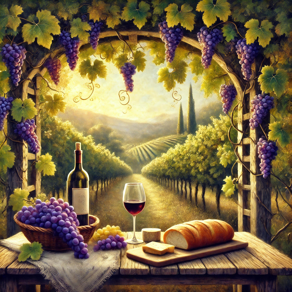 Tuscan Vineyard Still Life Art: Rustic Wine & Grapes Print (Digital Download)