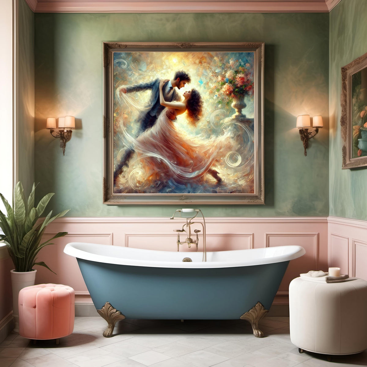 Romantic Couple Dancing Print: Impressionist Ballroom Art (Digital Download)
