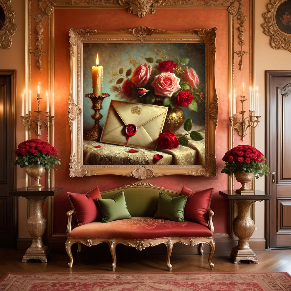 Vintage Valentine Love Letter Art Print: Roses and Candle Still Life (Digital Download)