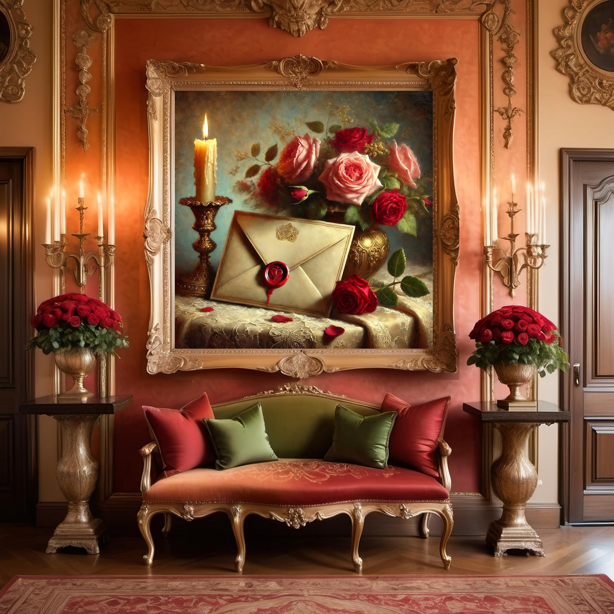 Vintage Valentine Love Letter Art Print: Roses and Candle Still Life (Digital Download)