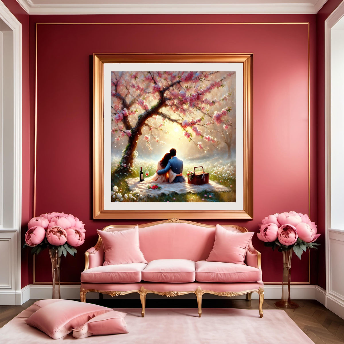 Romantic Picnic Print, Impressionist Couple Under Tree (Digital Download)