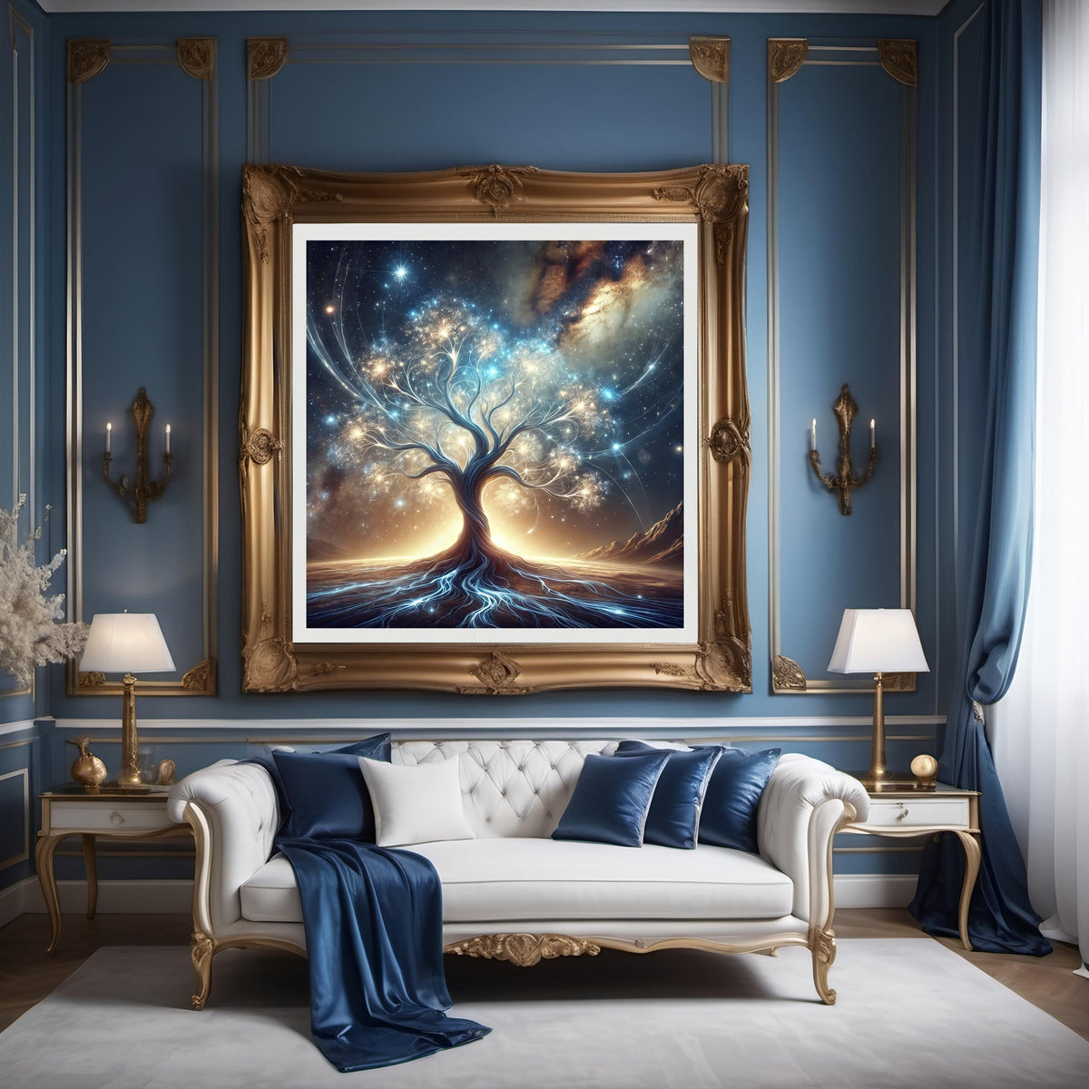 Celestial Tree of Light Print: Mystical Cosmic Artwork (Digital Download)