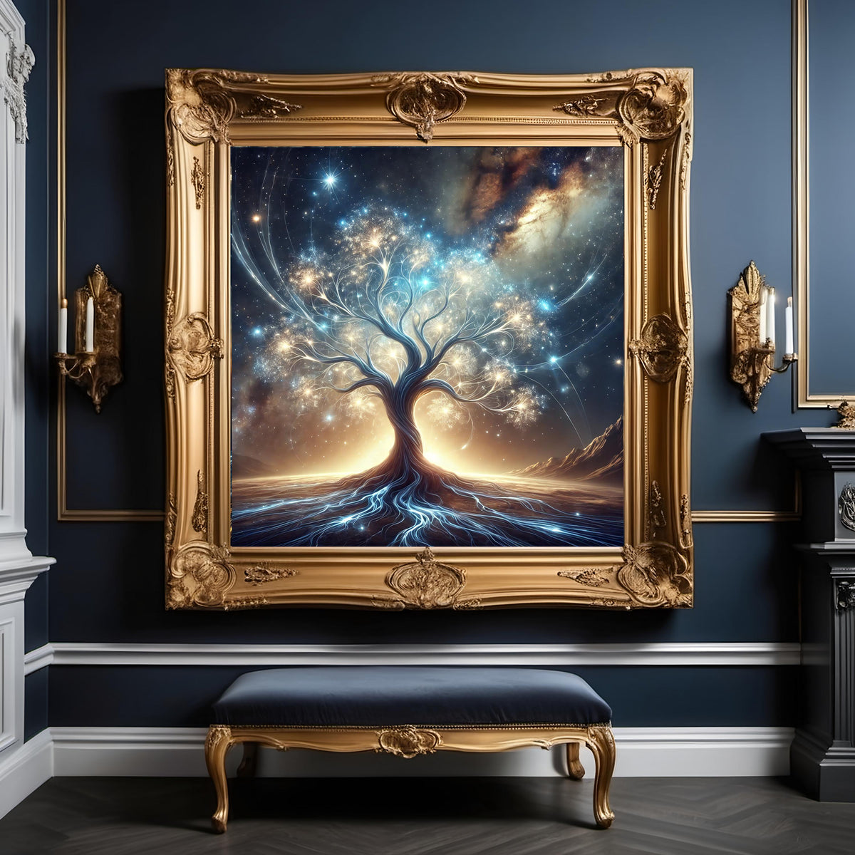 Celestial Tree of Light Print: Mystical Cosmic Artwork (Digital Download)
