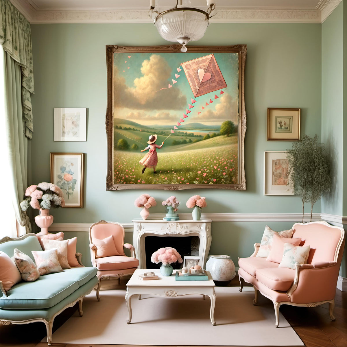 Vintage Valentine Kite Print: Whimsical Countryside Wall Art (Digital Download)
