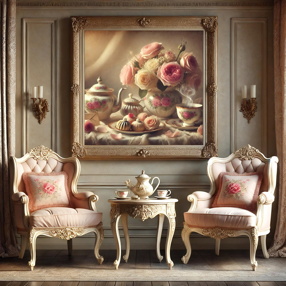 Vintage Valentine Tea and Roses Print: Romantic Floral Still Life (Digital Download)
