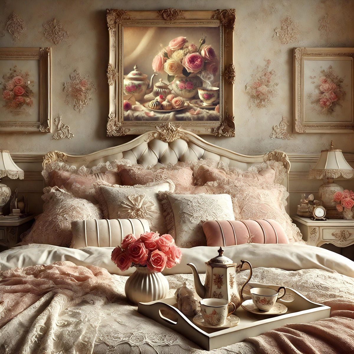 Vintage Valentine Tea and Roses Print: Romantic Floral Still Life (Digital Download)