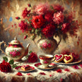 Vintage Tea and Roses Art Print: Romantic Valentine Still Life (Digital Download)