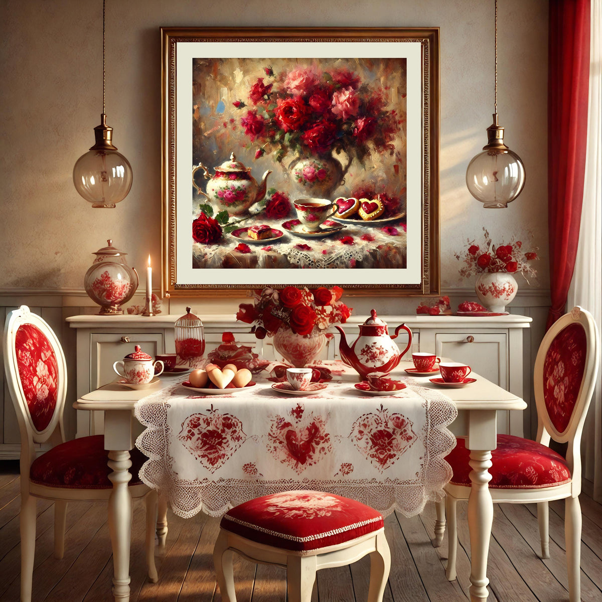 Vintage Tea and Roses Art Print: Romantic Valentine Still Life (Digital Download)