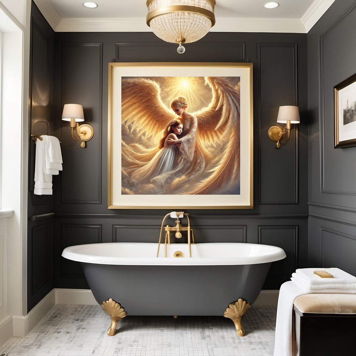 Guardian Angel Embrace Print: Celestial Mother & Child (Digital Download)