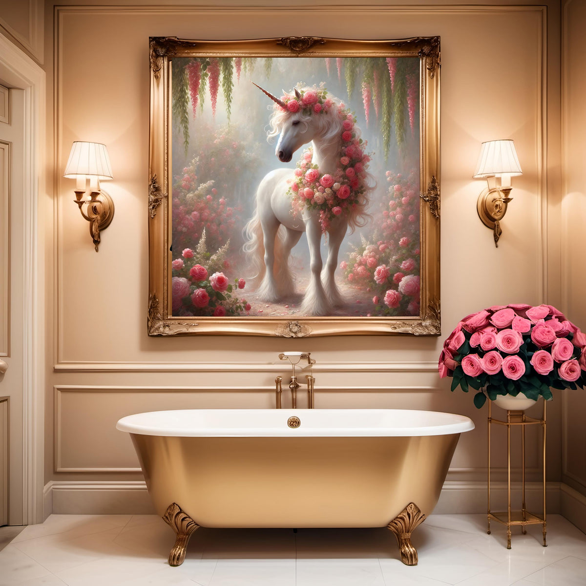 Rose Unicorn Digital Art Print: Romantic Nursery Decor (Digital Download)