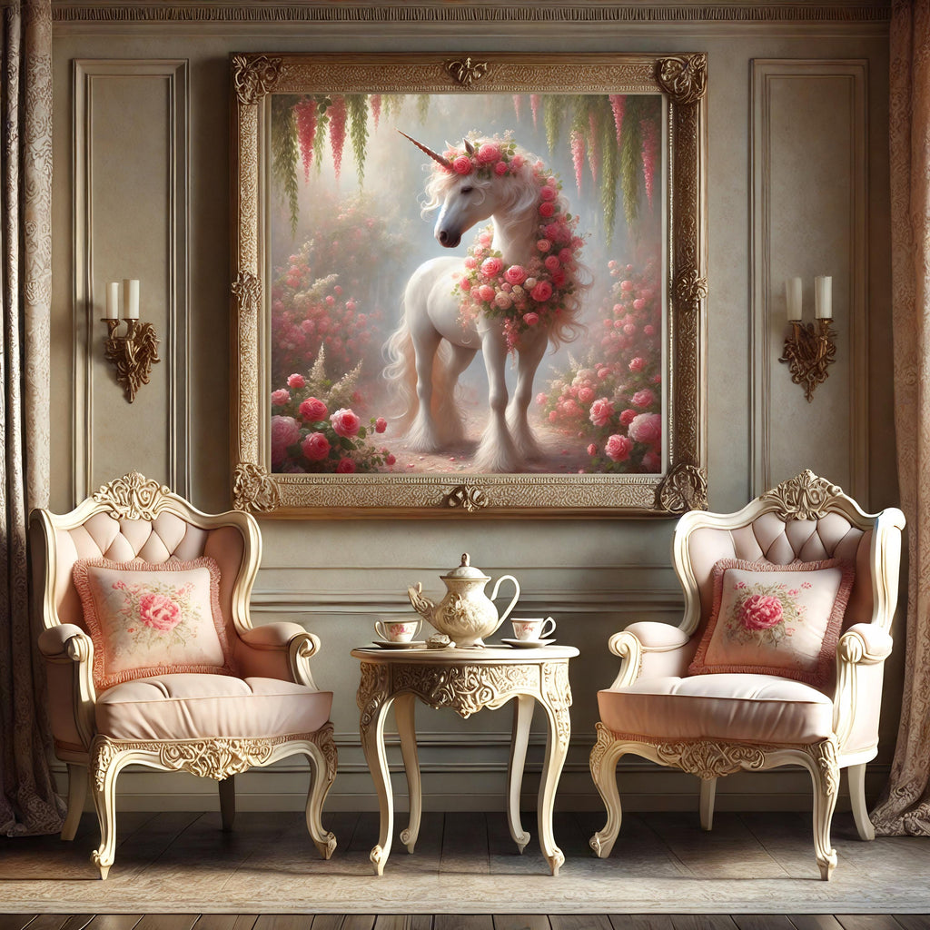 Rose Unicorn Digital Art Print: Romantic Nursery Decor (Digital Download)