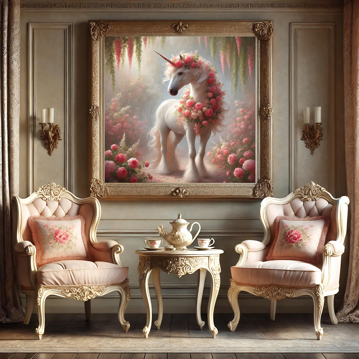 Rose Unicorn Digital Art Print: Romantic Nursery Decor (Digital Download)