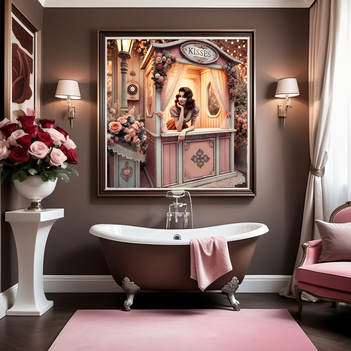Vintage Kissing Booth: Shabby Chic Valentine's Decor (Digital Art Print)