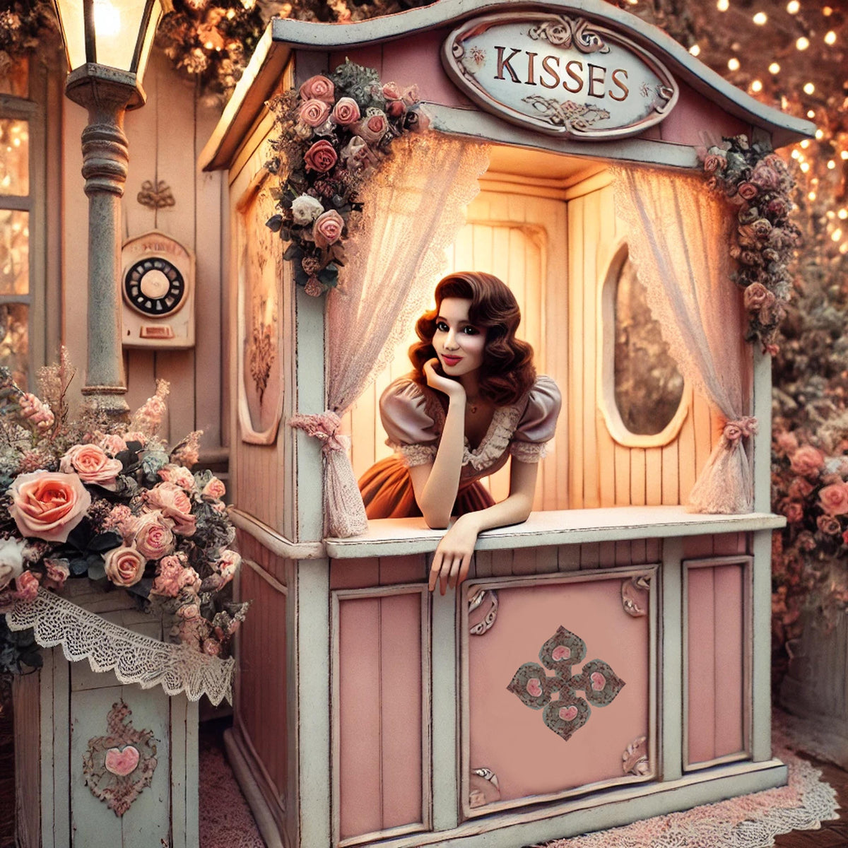 Vintage Kissing Booth: Shabby Chic Valentine's Decor (Digital Art Print)