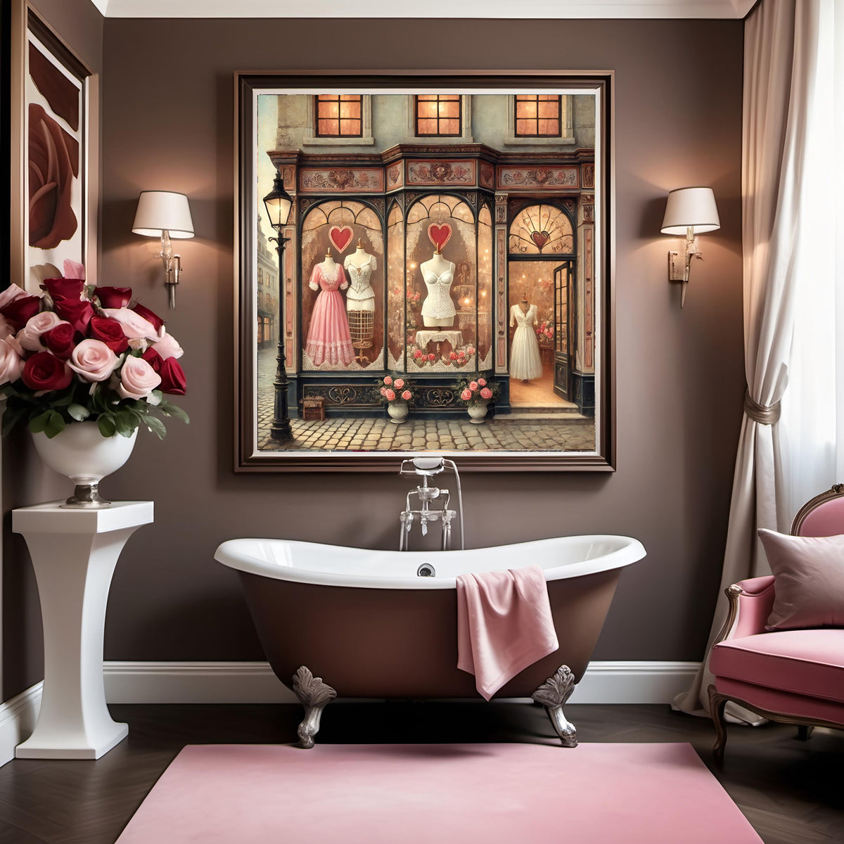 Vintage Lingerie Boutique Art: Romantic Paris Shop Wall Decor Valentine Gift (Digital Download)