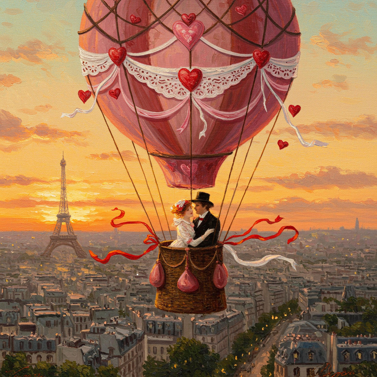 Paris Romance Hot Air Balloon Print: Vintage Eiffel Tower Sunset (Digital Download)