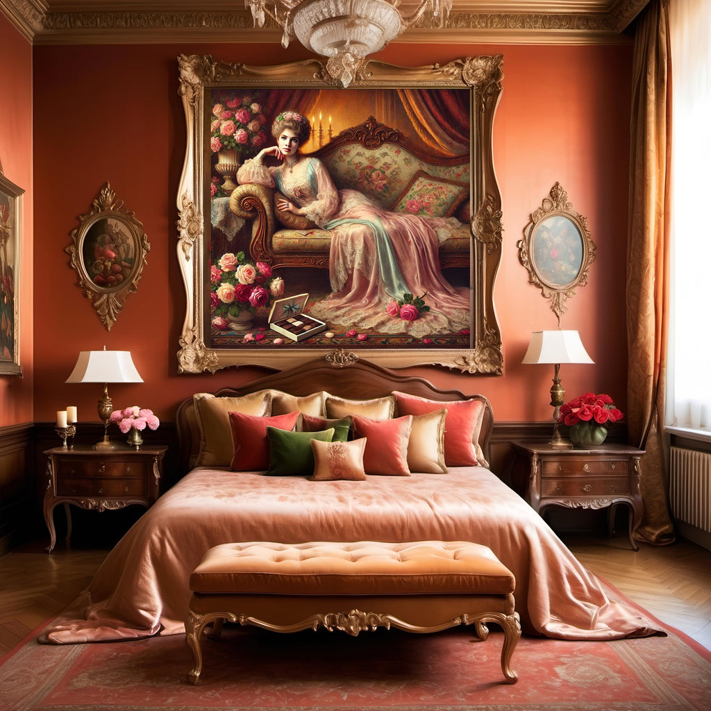Victorian Lady Chocolates Art Print: Rococo Boudoir Decor (Digital Download)