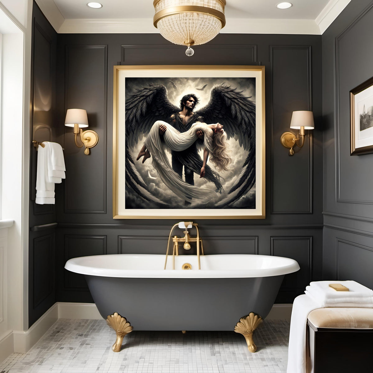 Dark Angel and Woman Art Print: Romantic Gothic Wall Decor (Digital Download)