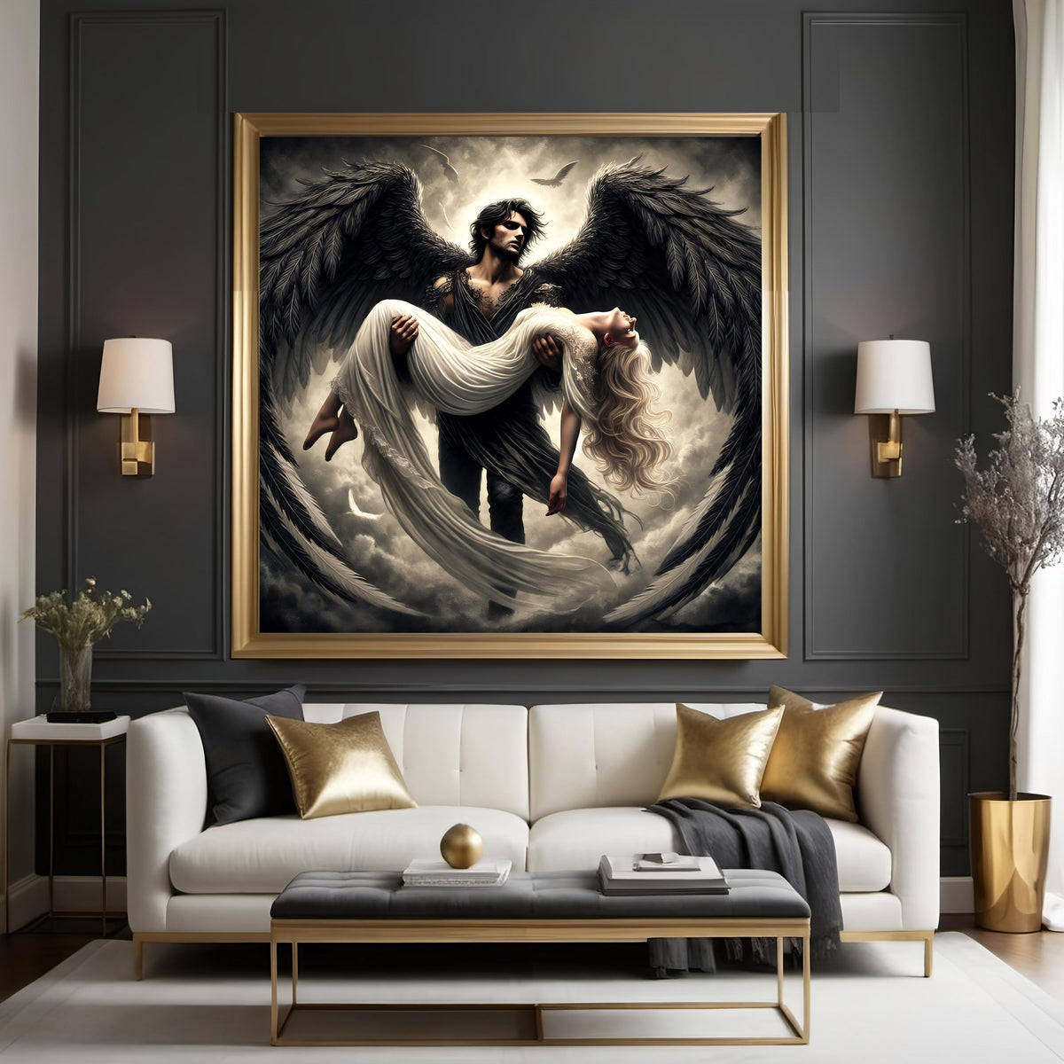 Dark Angel and Woman Art Print: Romantic Gothic Wall Decor (Digital Download)