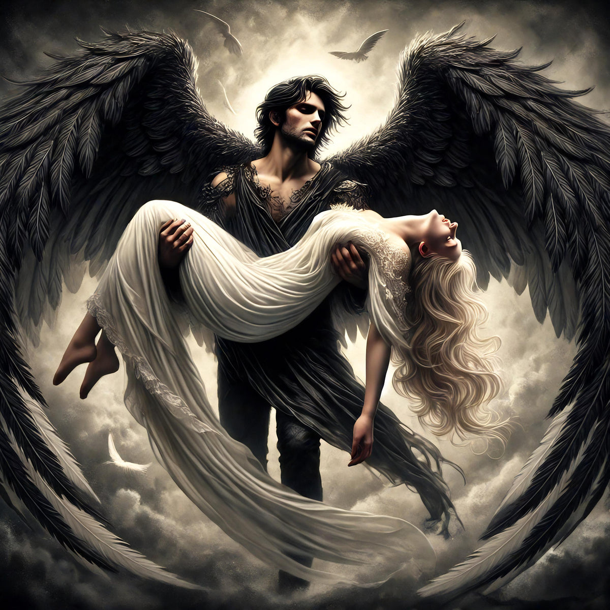 Dark Angel and Woman Art Print: Romantic Gothic Wall Decor (Digital Download)