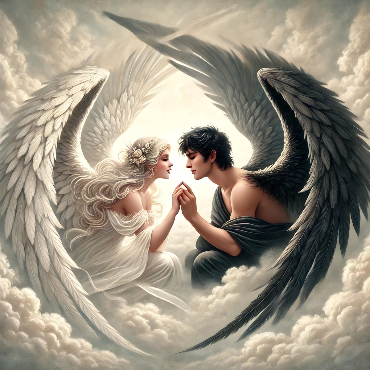 Vintage Angel Art Print: Romantic Light & Dark Angel Love Story (Digital Download)