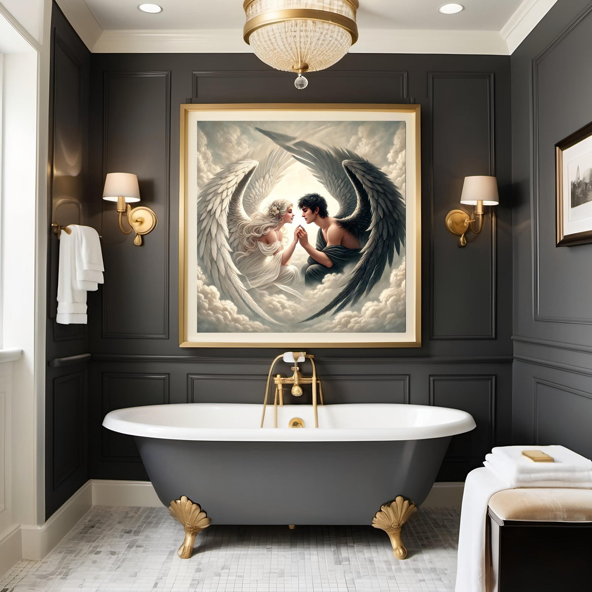 Vintage Angel Art Print: Romantic Light & Dark Angel Love Story (Digital Download)