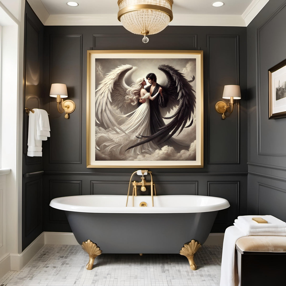 Angelic Dance Digital Print: Vintage Celestial Love Story Wall Art (Digital Download)