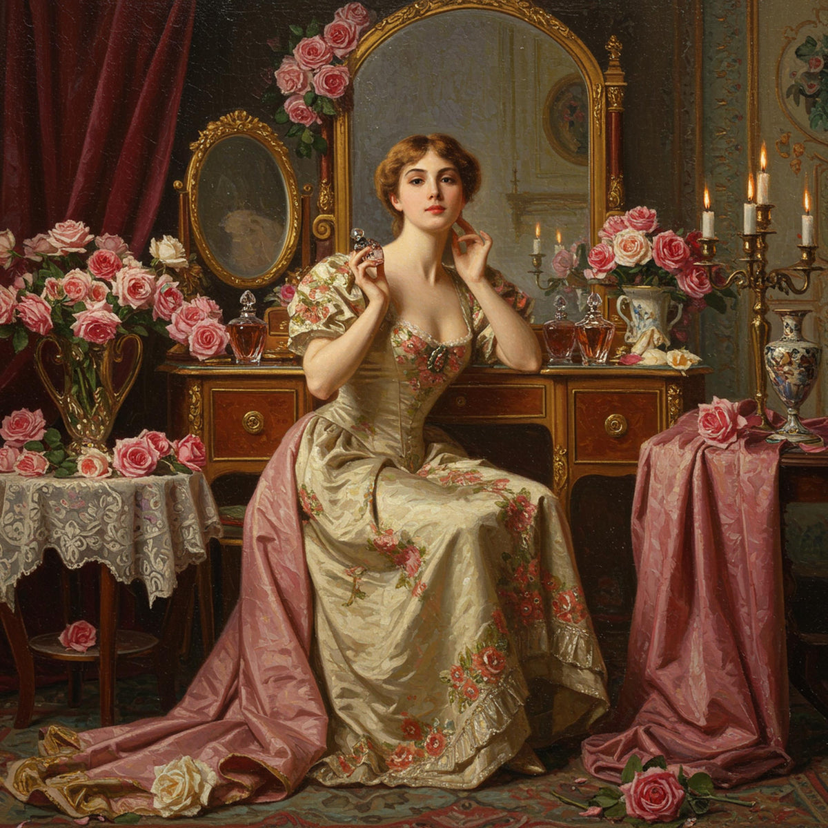 Victorian Lady Perfume Vanity Art: Elegant Boudoir Print (Digital Download)