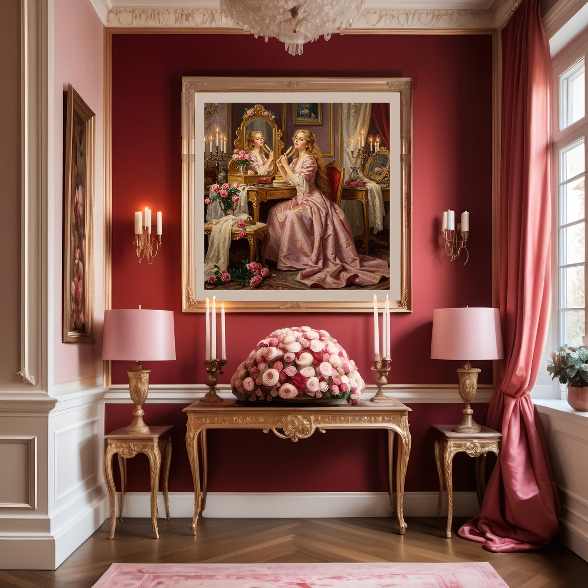 Victorian Vanity Mirror Oil Painting: Elegant Boudoir Art (Digital Art Instant Download)