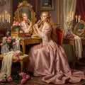 Victorian Vanity Mirror Oil Painting: Elegant Boudoir Art (Digital Art Instant Download)