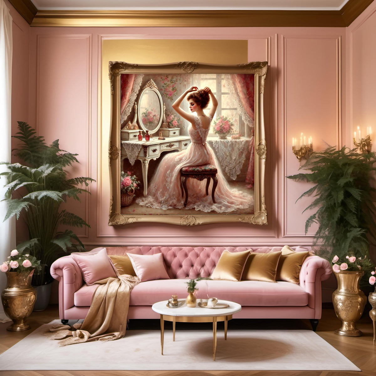 Victorian Woman at Vanity Print: Romantic Shabby Chic Decor (Digital Download)
