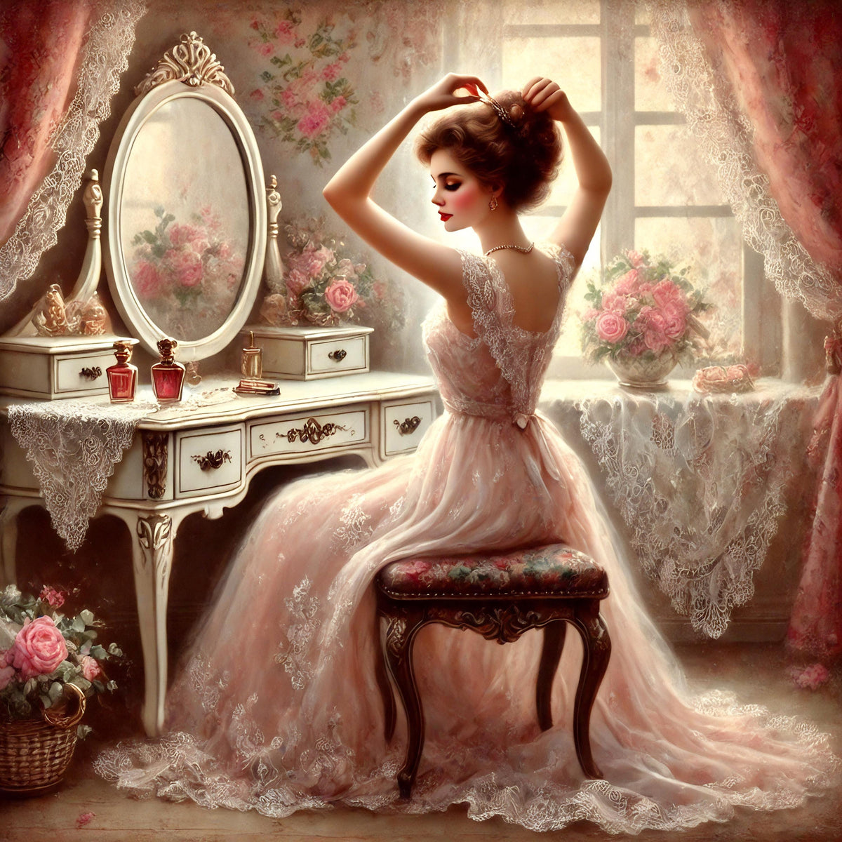 Victorian Woman at Vanity Print: Romantic Shabby Chic Decor (Digital Download)