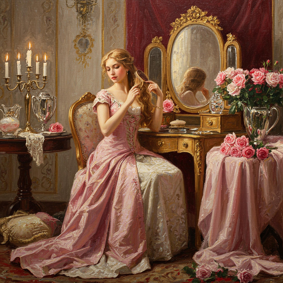 Victorian Lady at Vanity: Romantic Boudoir Art Print (Digital Download)