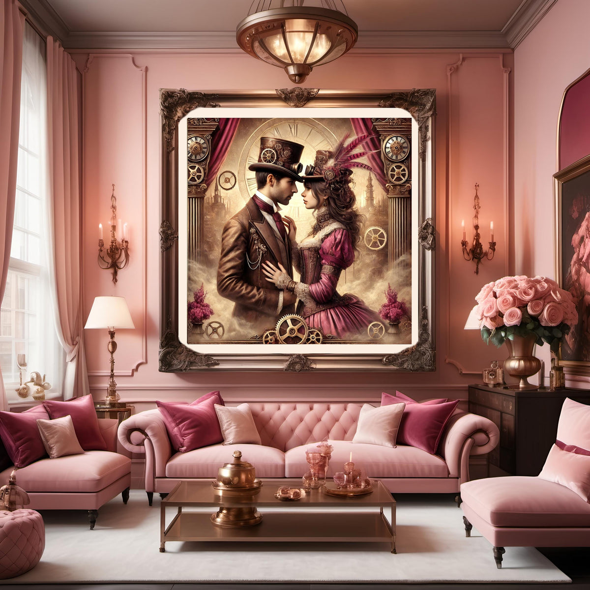 Steampunk Couple Art Print: Victorian Romance Wall Decor (Digital Download)