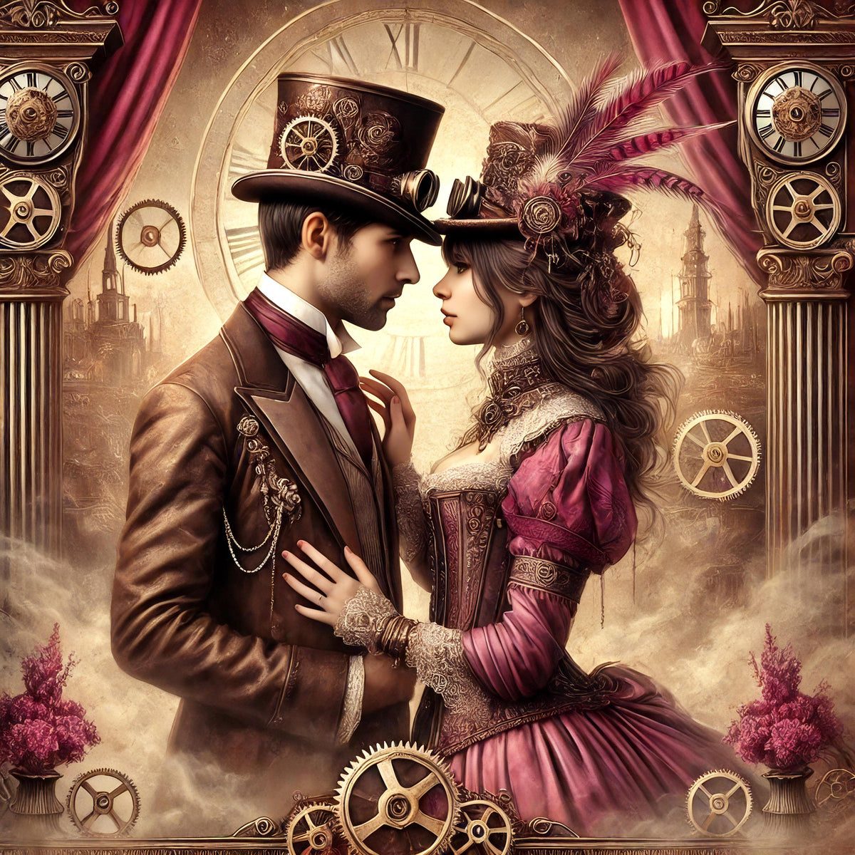 Steampunk Couple Art Print: Victorian Romance Wall Decor (Digital Download)