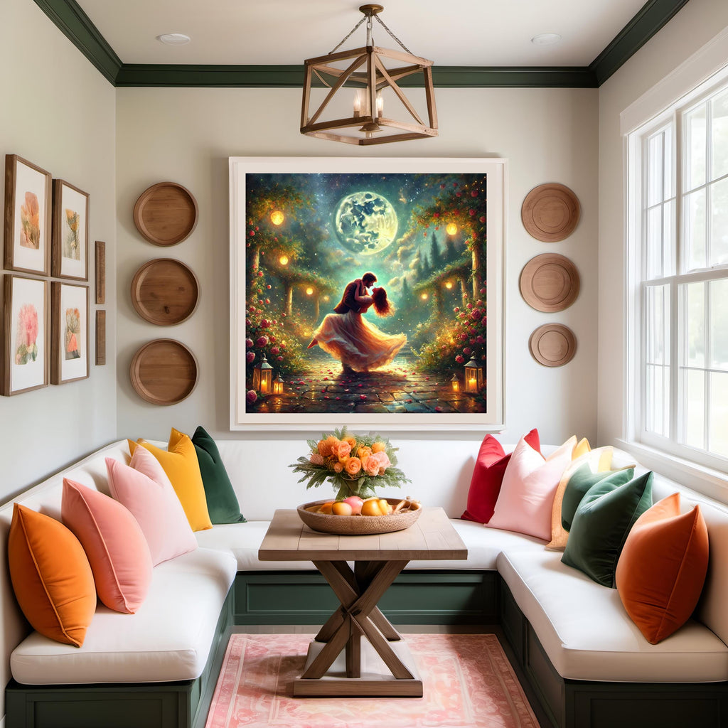 Moonlit Dance Art: Romantic Couple, Roses, Lanterns (Digital Download)